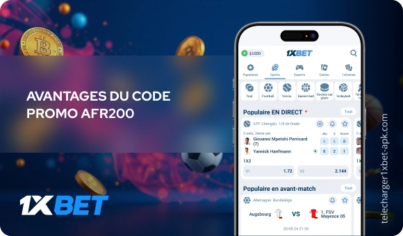 Avantages du code promo AFR200 Télécharger 1xBet APK